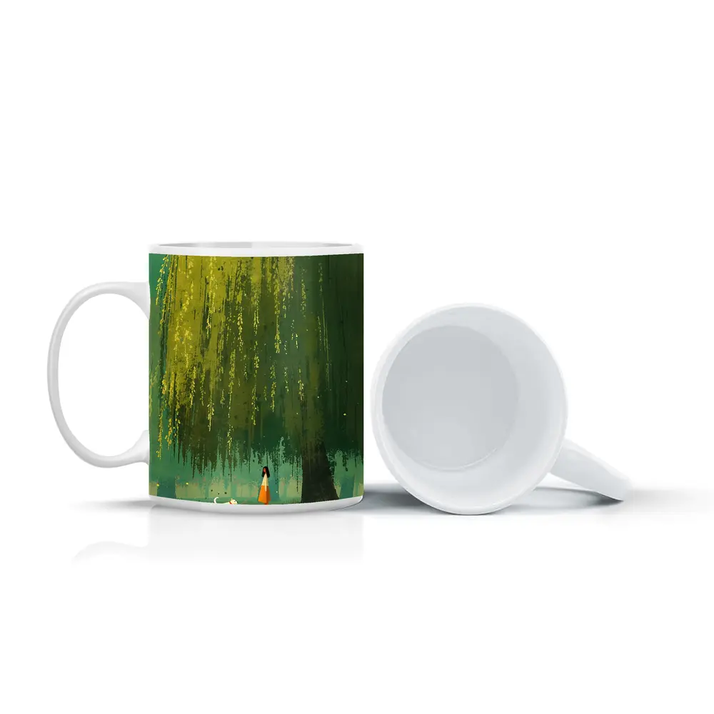 Woman With Dog Under Weeping Willow Tree – Mugs