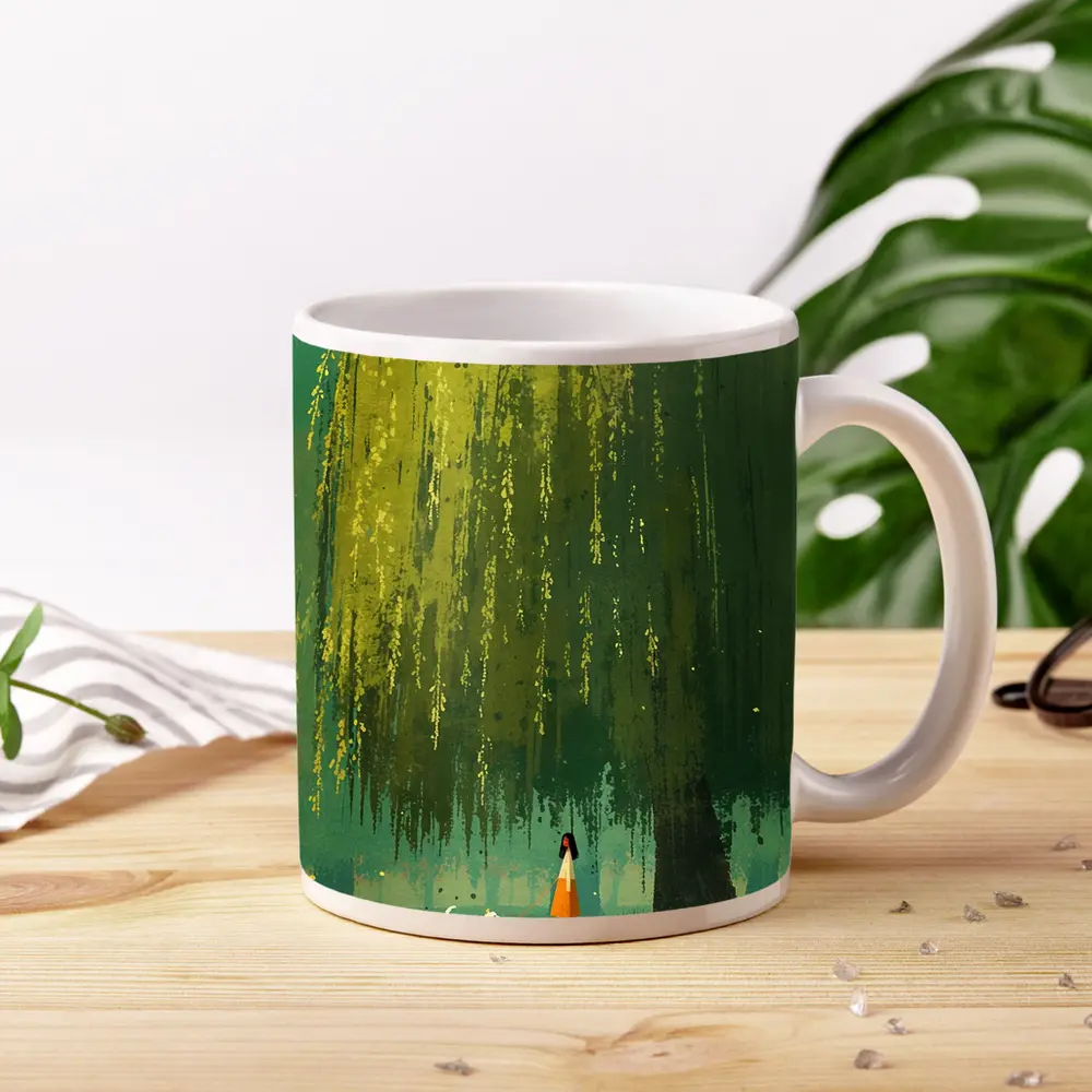 Woman With Dog Under Weeping Willow Tree – Mugs