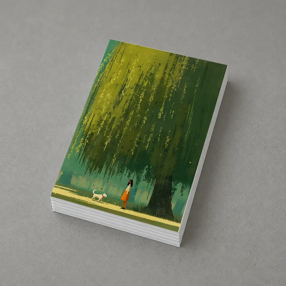 Woman With Dog Under Weeping Willow Tree – Postcards