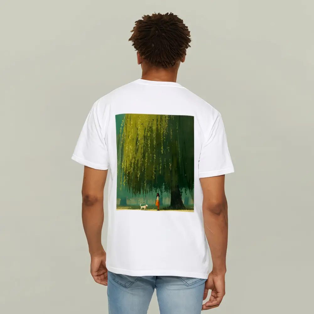 Woman With Dog Under Weeping Willow Tree – T-Shirts