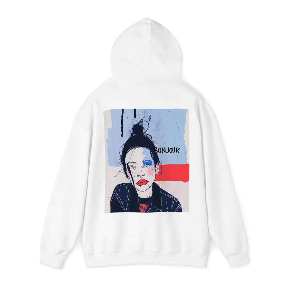 Bonjour French Girl Portrait Blue Red – Hoodies