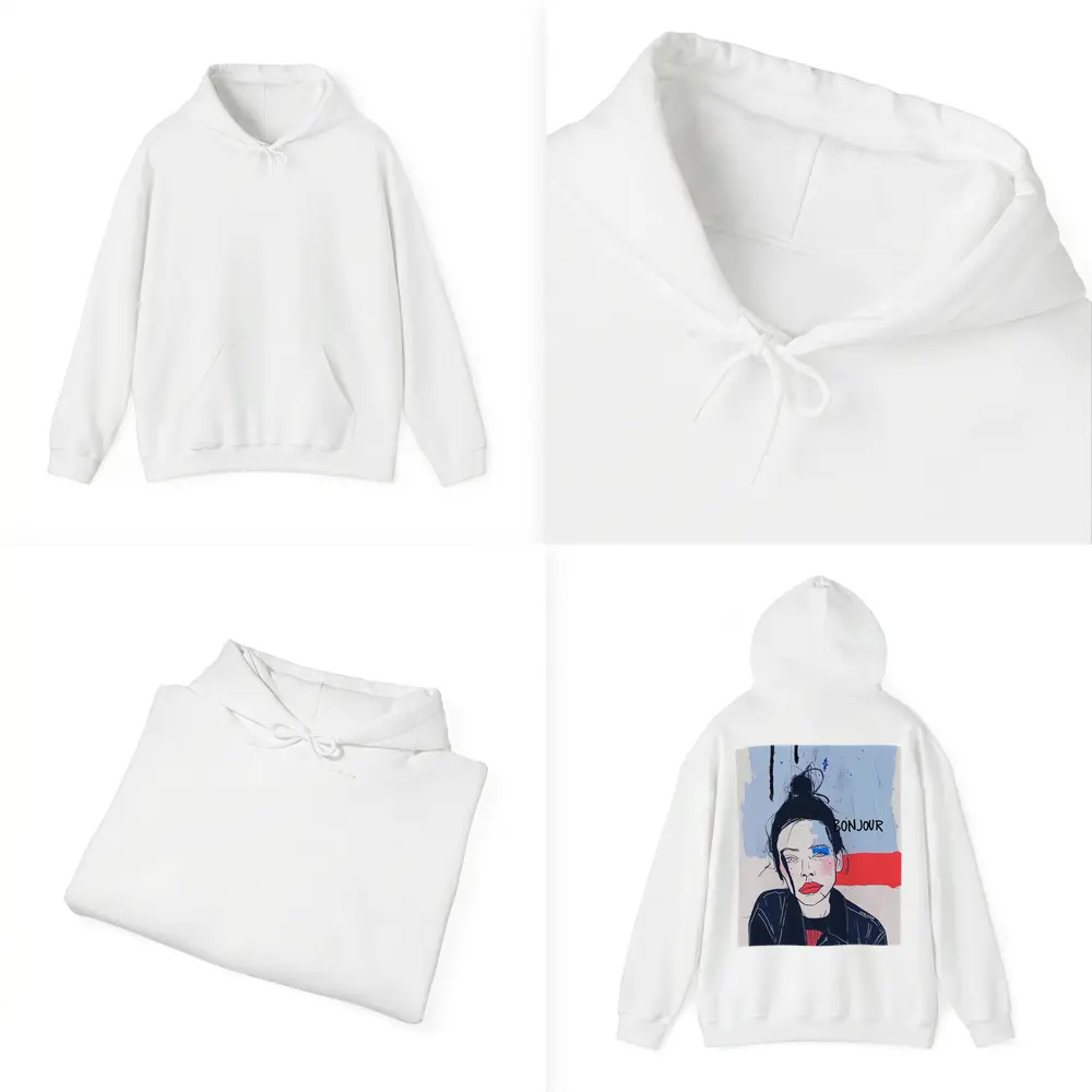 Bonjour French Girl Portrait Blue Red – Hoodies