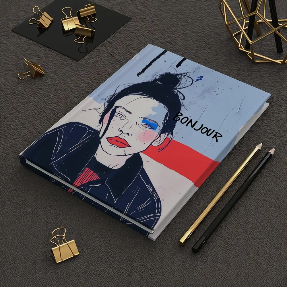 Bonjour French Girl Portrait Blue Red – Notebooks
