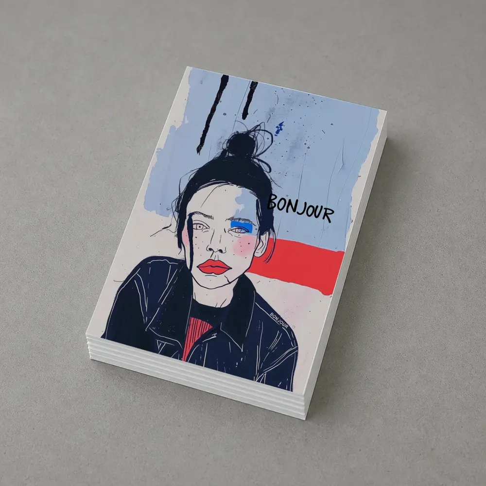 Bonjour French Girl Portrait Blue Red – Postcards