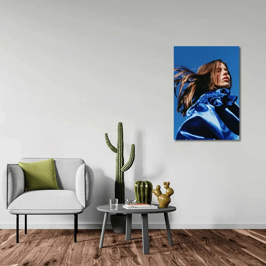 Young Woman Blue Outfit Clear Sky – Wall Art
