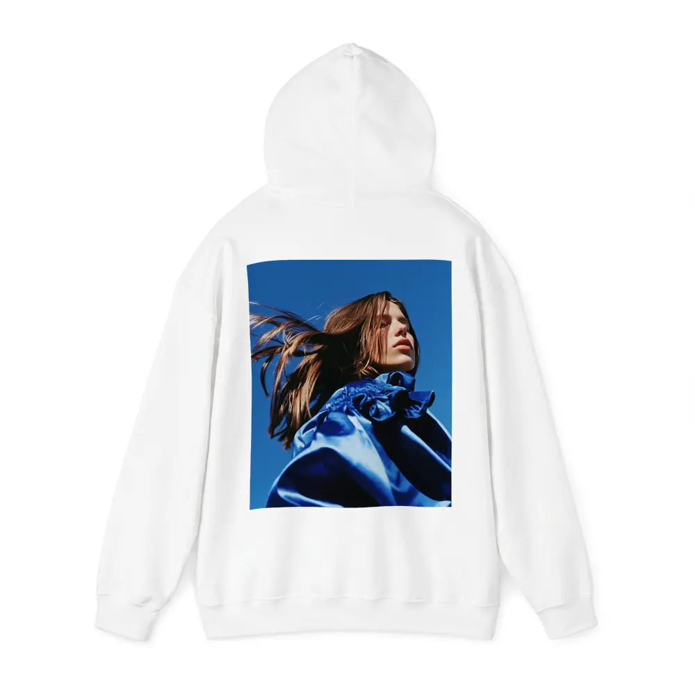 Young Woman Blue Outfit Clear Sky – Hoodies
