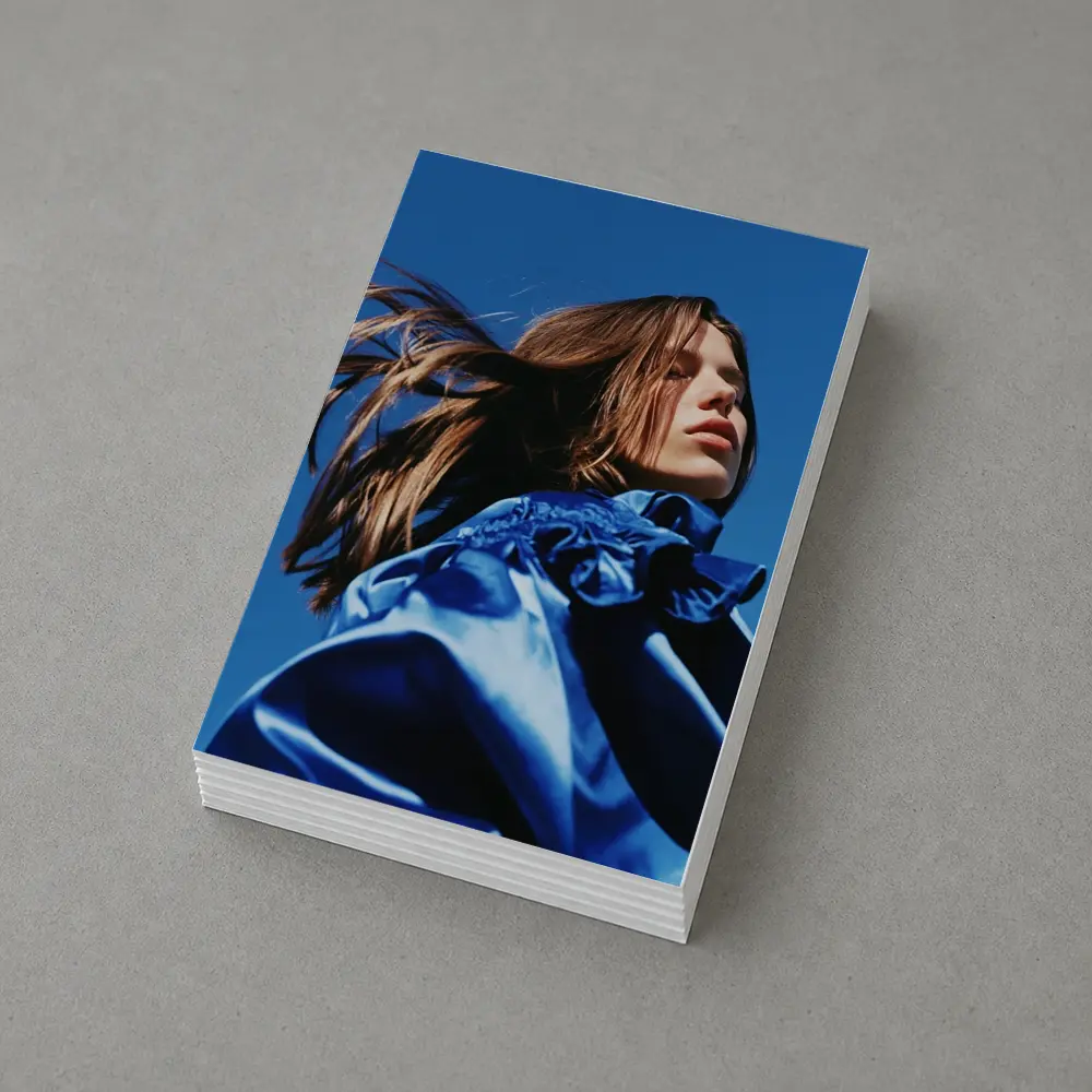 Young Woman Blue Outfit Clear Sky – Postcards