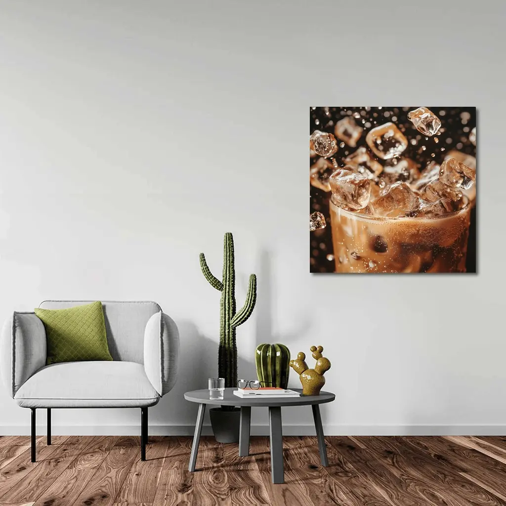 Iced Coffee Glass Ice Cubes Dark Background – Wall Art