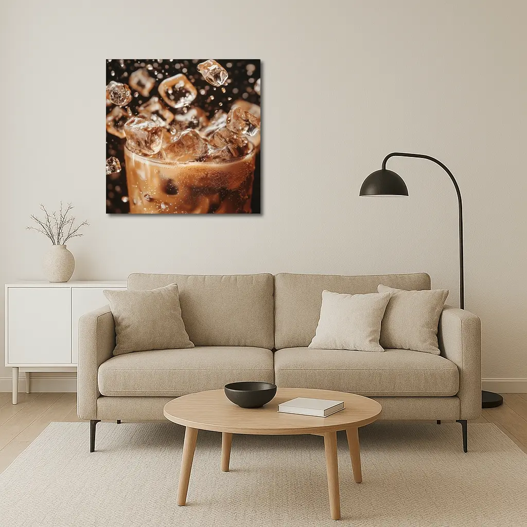 Iced Coffee Glass Ice Cubes Dark Background – Wall Art