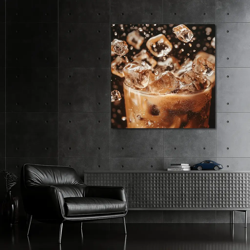 Iced Coffee Glass Ice Cubes Dark Background – Wall Art