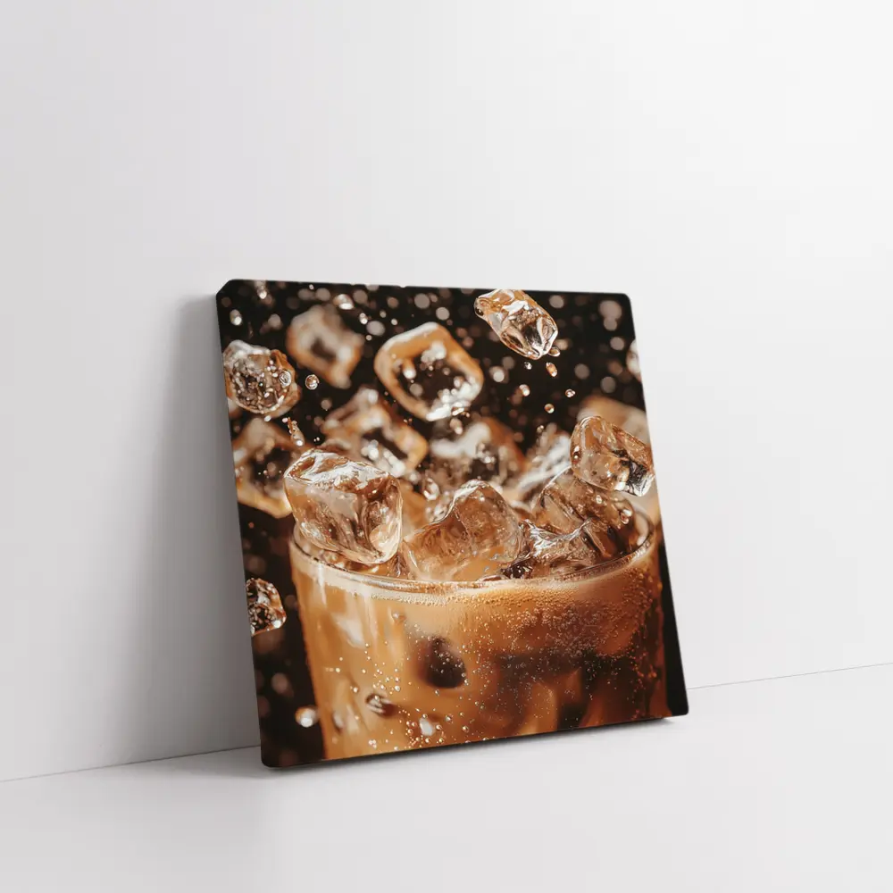 Iced Coffee Glass Ice Cubes Dark Background – Wall Art