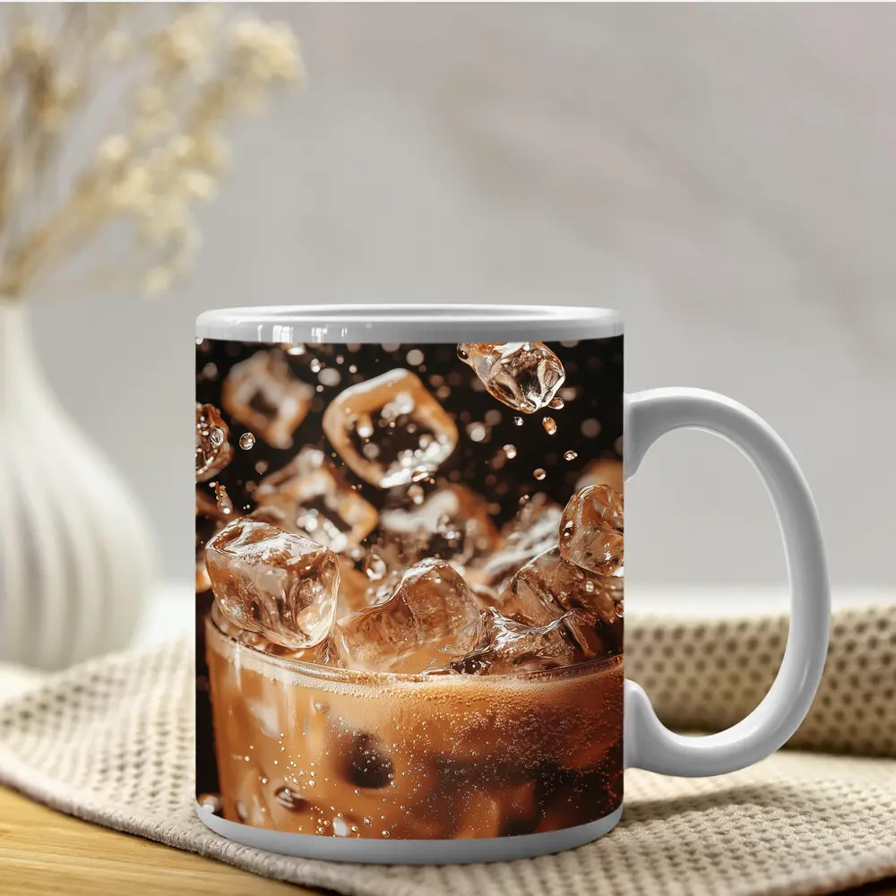Iced Coffee Glass Ice Cubes Dark Background – Mugs