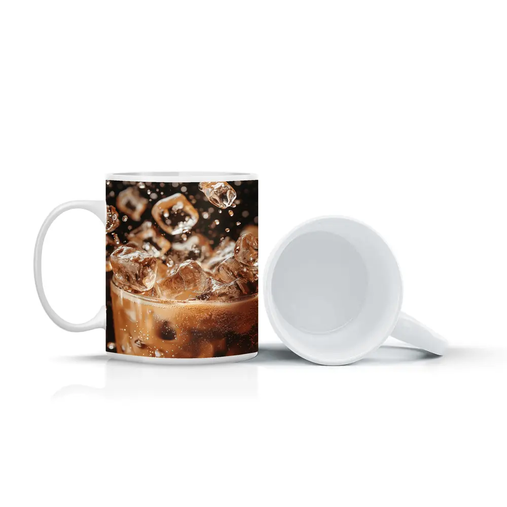 Iced Coffee Glass Ice Cubes Dark Background – Mugs