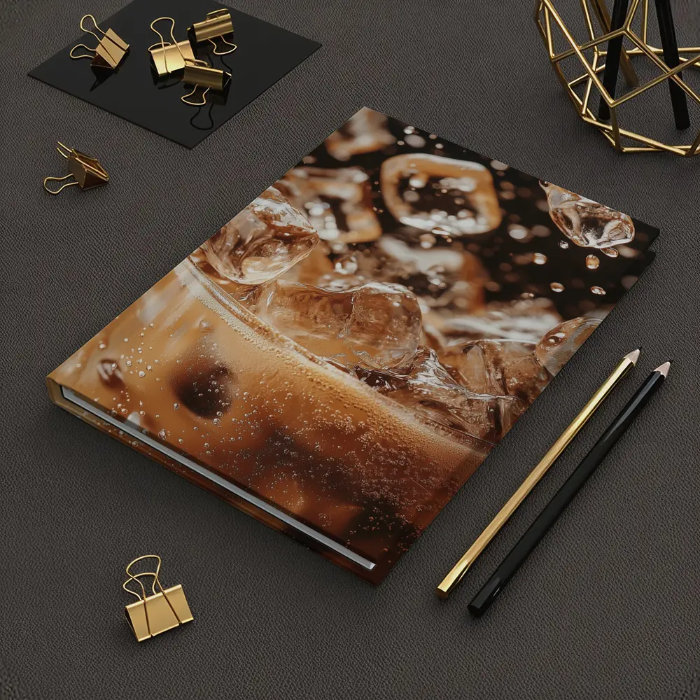 Iced Coffee Glass Ice Cubes Dark Background – Notebooks