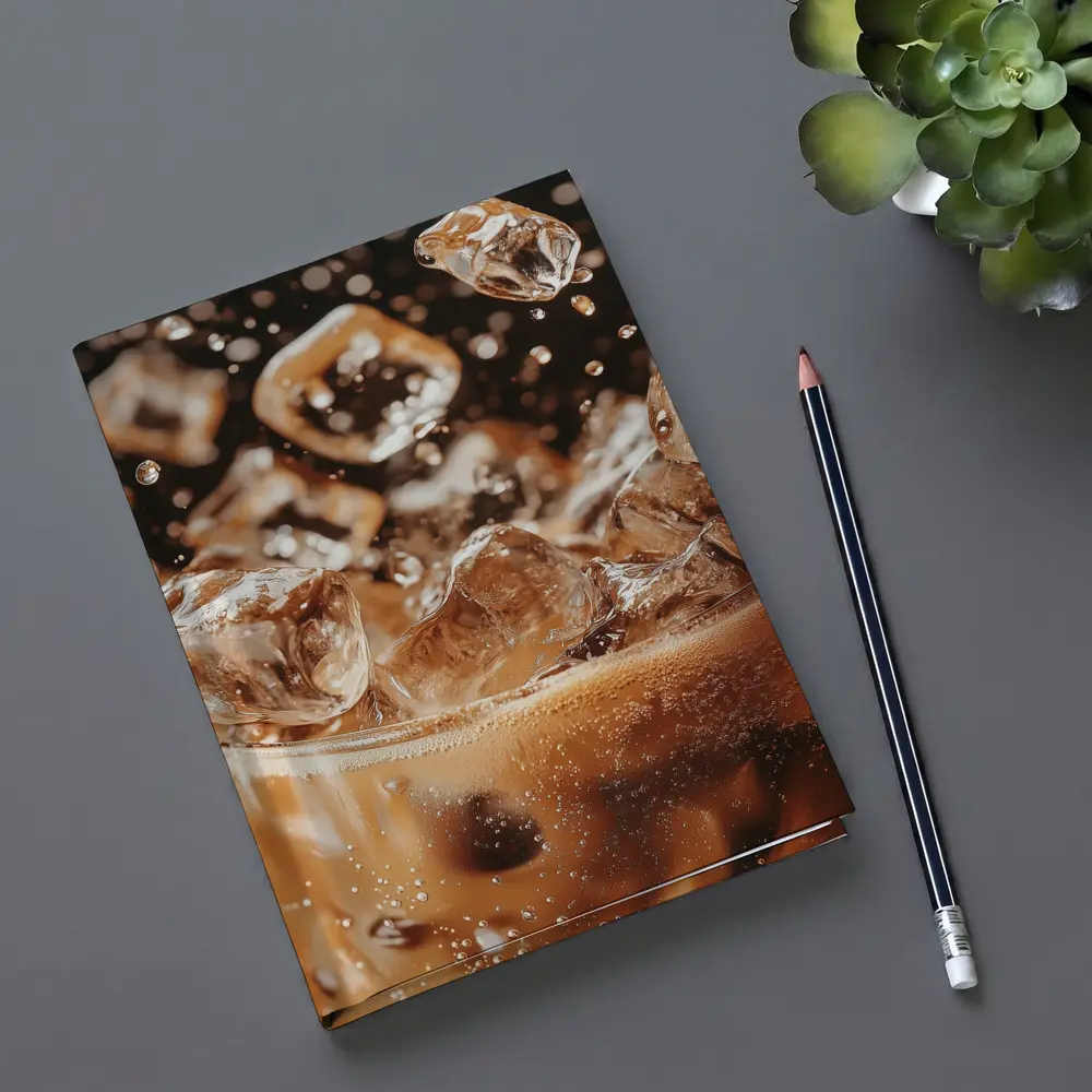 Iced Coffee Glass Ice Cubes Dark Background – Notebooks