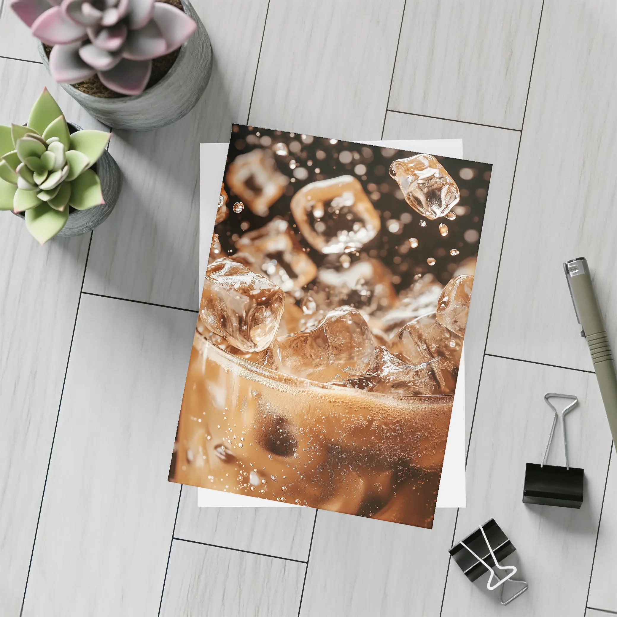 Iced Coffee Glass Ice Cubes Dark Background – Postcards
