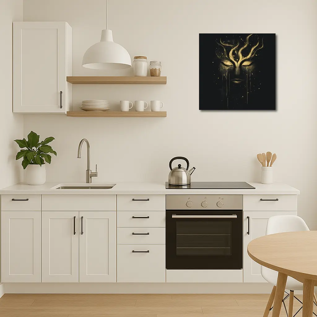 Gold Mystical Face Black Dark Background Art – Wall Art