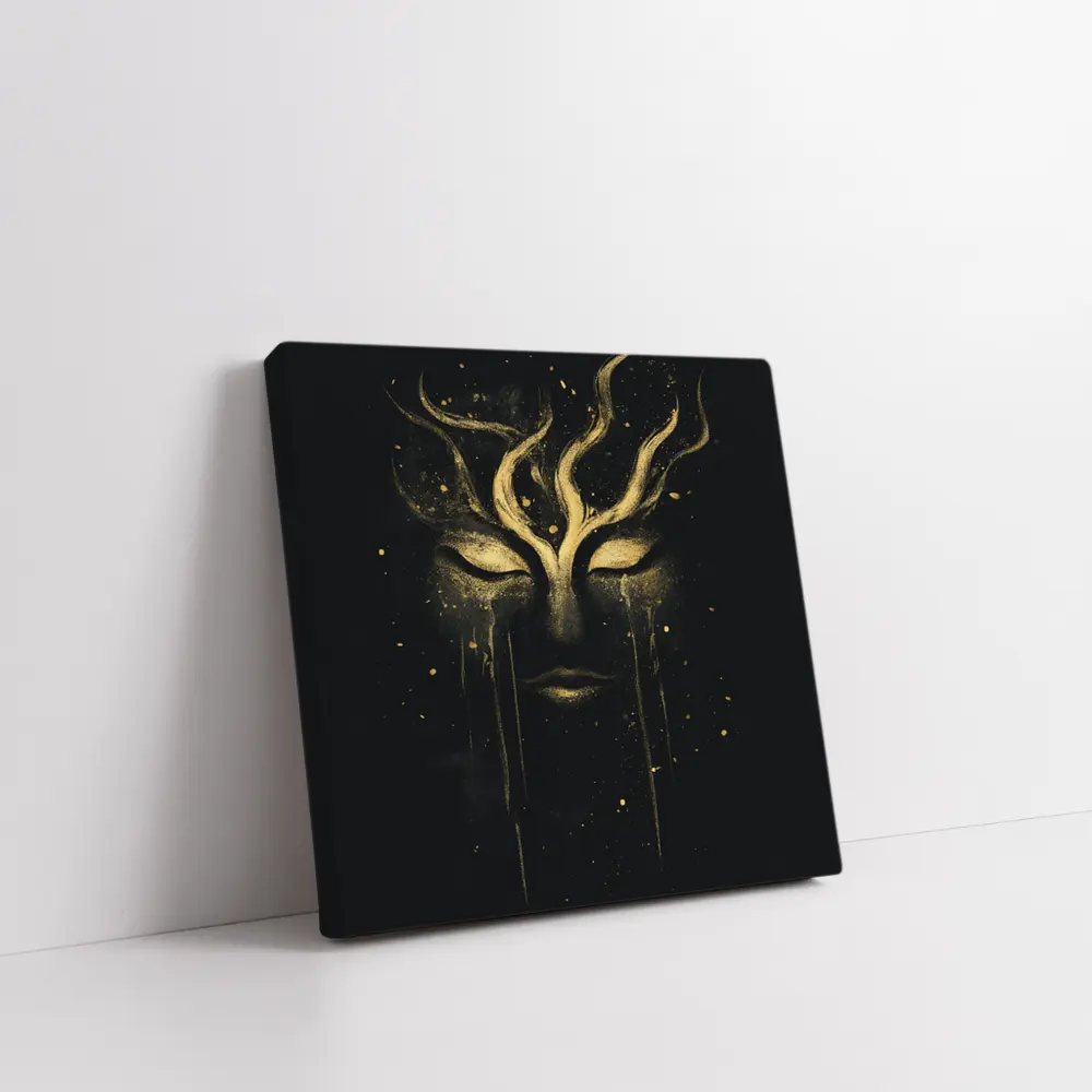 Gold Mystical Face Black Dark Background Art – Wall Art