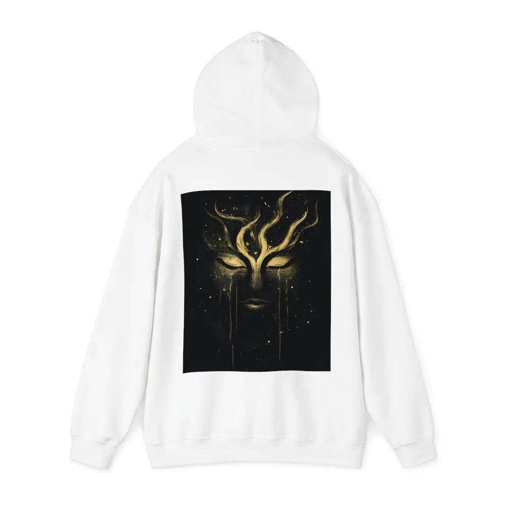 Gold Mystical Face Black Dark Background Art – Hoodies