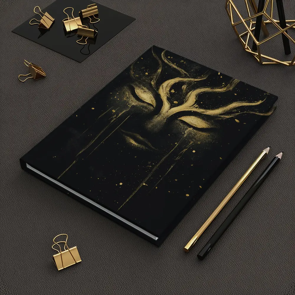 Gold Mystical Face Black Dark Background Art – Notebooks