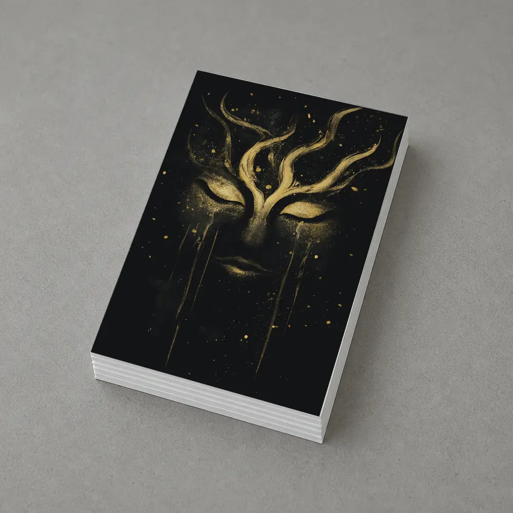 Gold Mystical Face Black Dark Background Art – Postcards