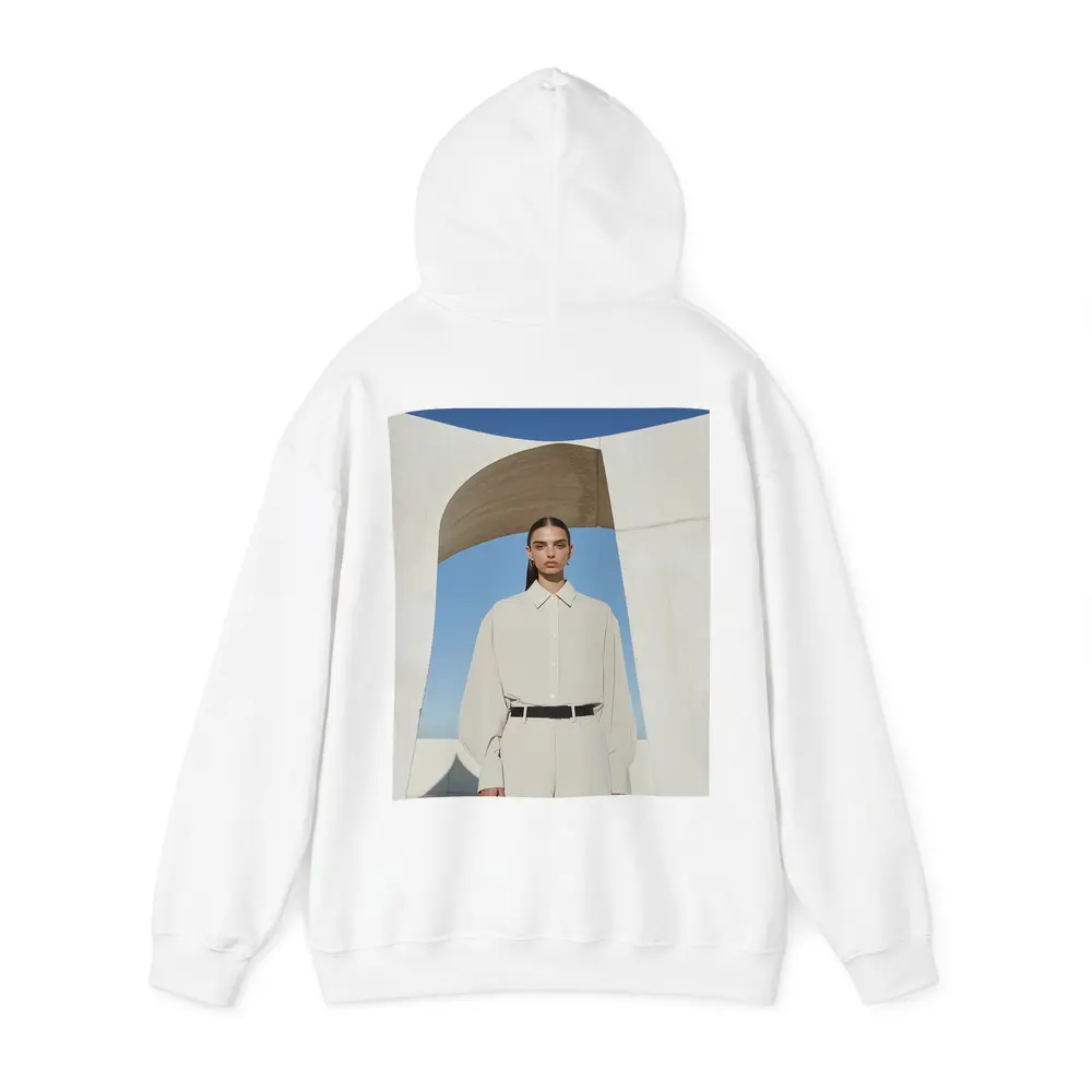 Woman Cream Outfit Minimalist Architectural Setting – Hoodies