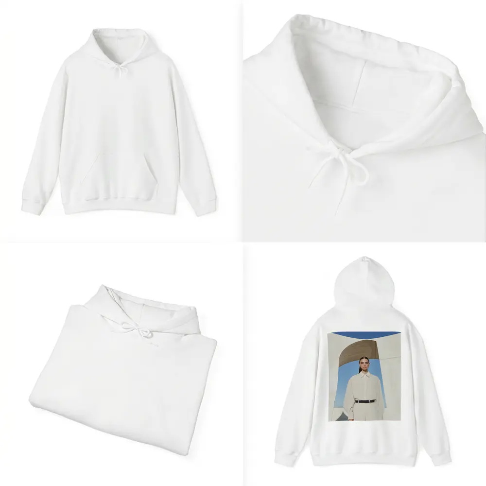 Woman Cream Outfit Minimalist Architectural Setting – Hoodies