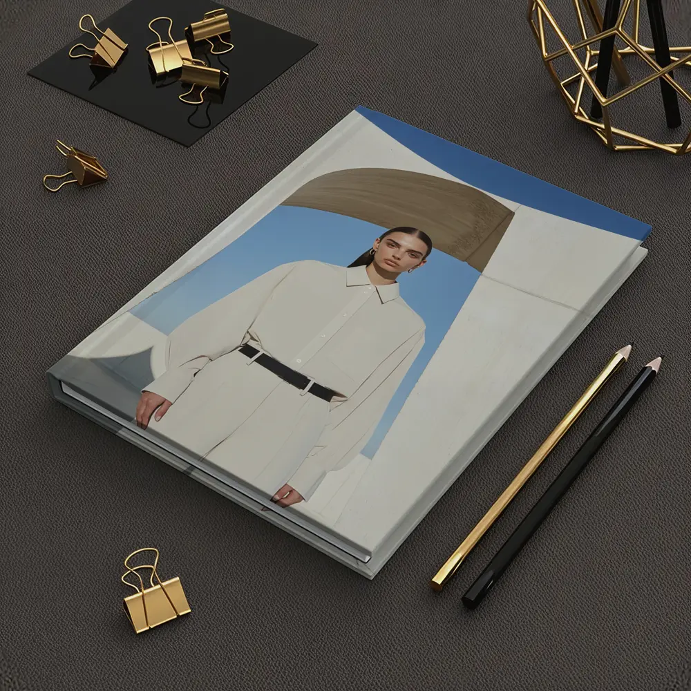 Woman Cream Outfit Minimalist Architectural Setting – Notebooks