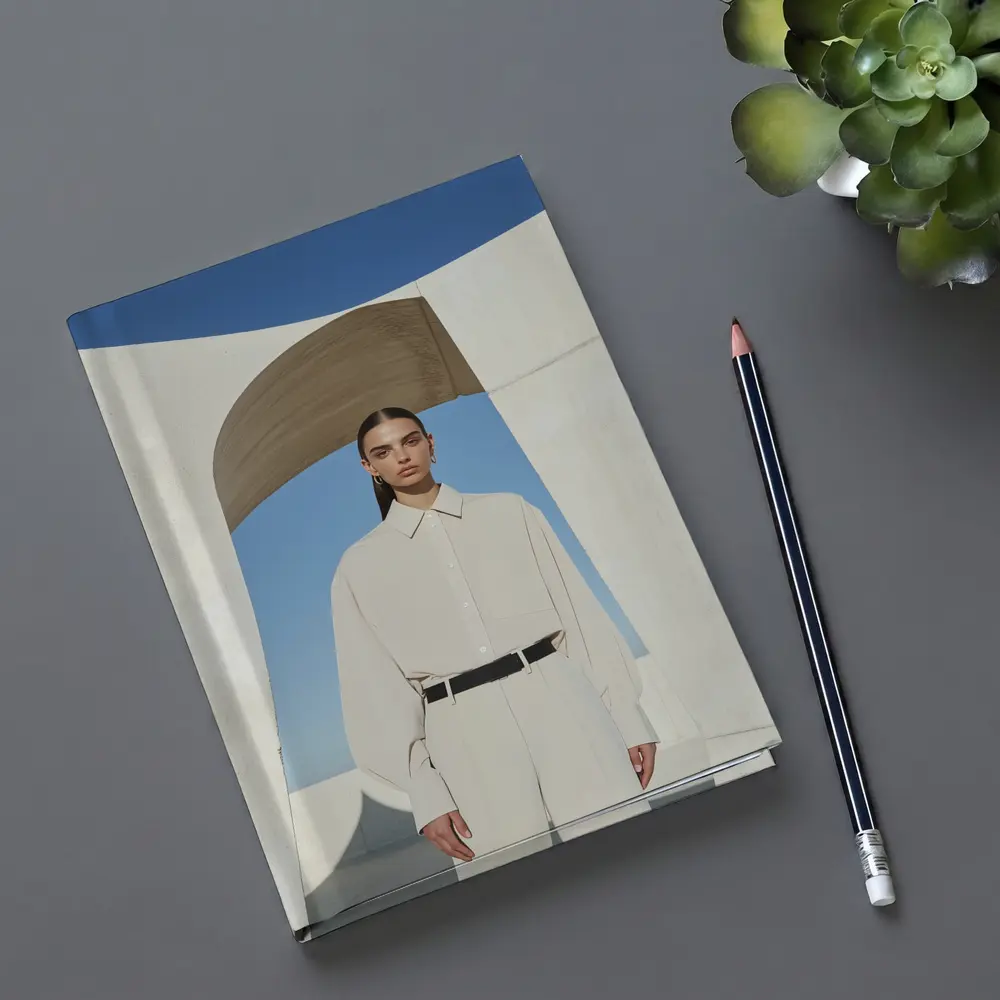 Woman Cream Outfit Minimalist Architectural Setting – Notebooks