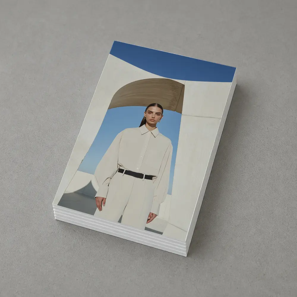 Woman Cream Outfit Minimalist Architectural Setting – Postcards