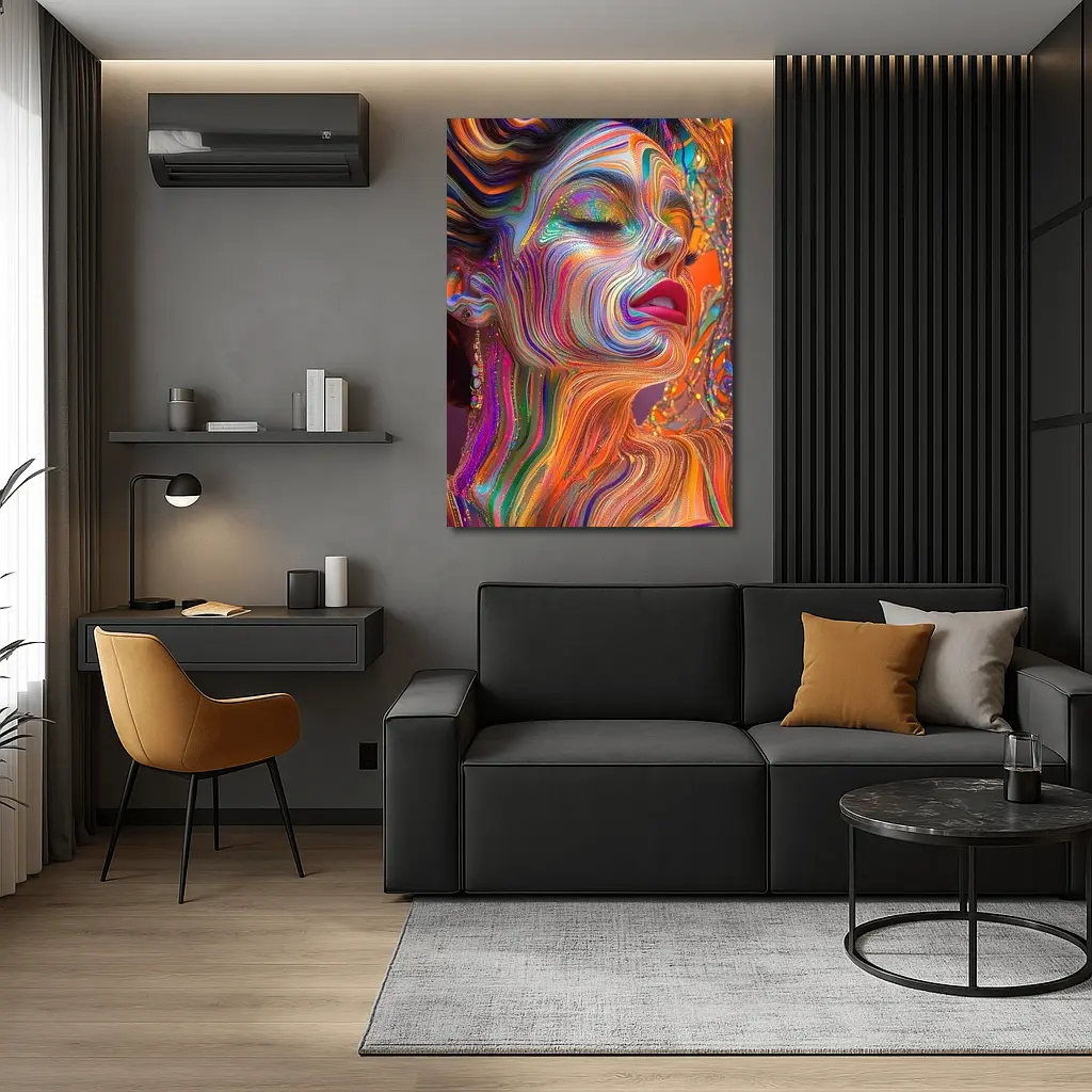 Colorful Swirling Paint Woman Face Art – Wall Art