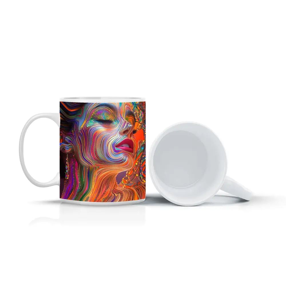 Colorful Swirling Paint Woman Face Art – Mugs