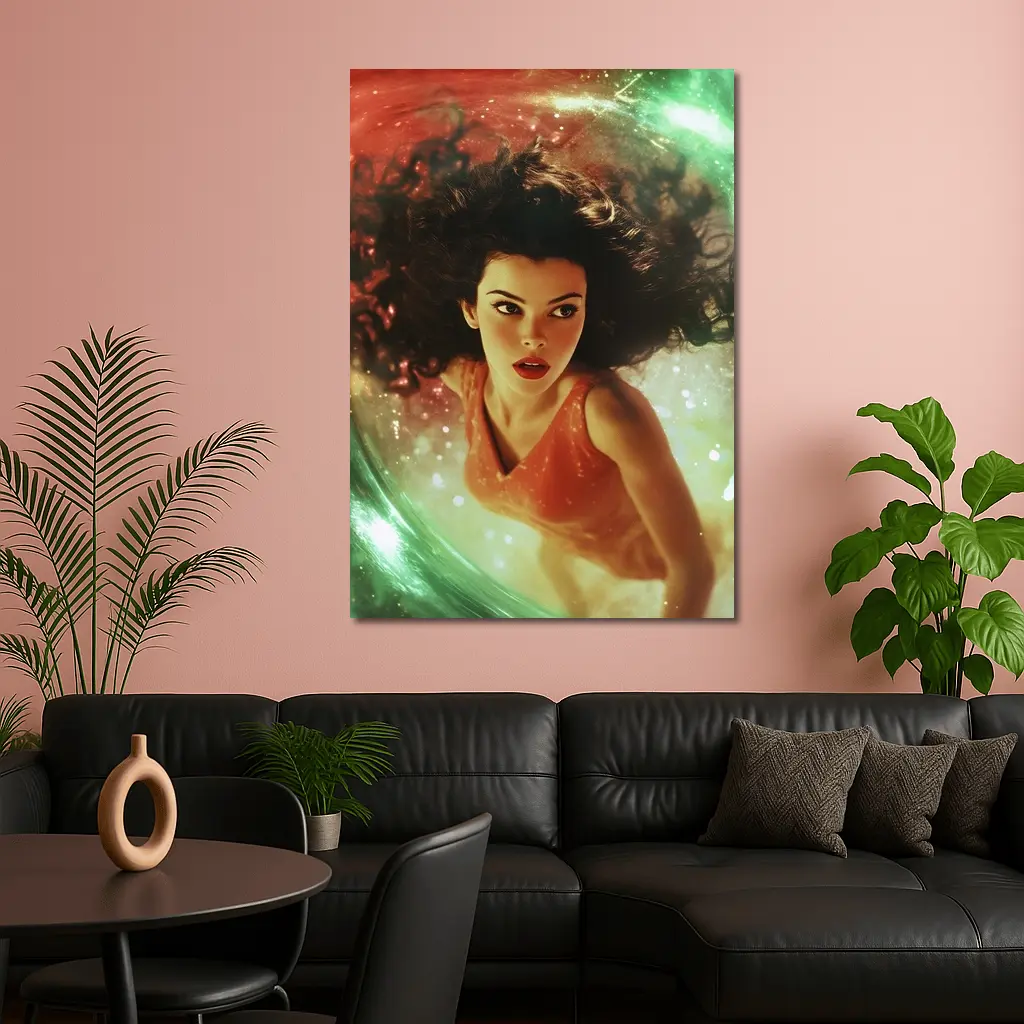 Woman Floating in Cosmic Swirl Fantasy – Wall Art