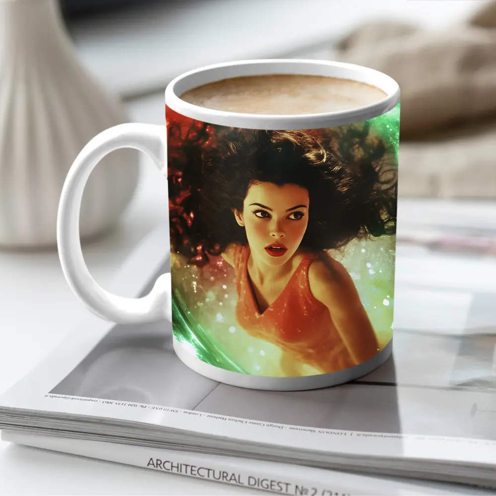 Woman Floating in Cosmic Swirl Fantasy – Mugs