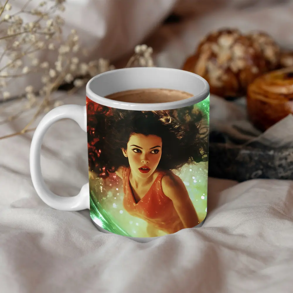 Woman Floating in Cosmic Swirl Fantasy – Mugs