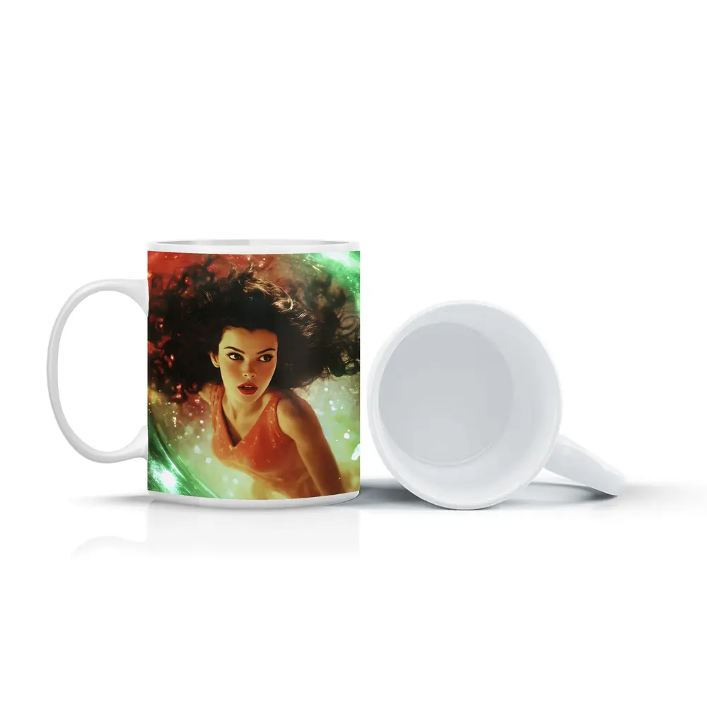 Woman Floating in Cosmic Swirl Fantasy – Mugs