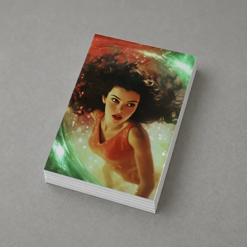 Woman Floating in Cosmic Swirl Fantasy – Postcards