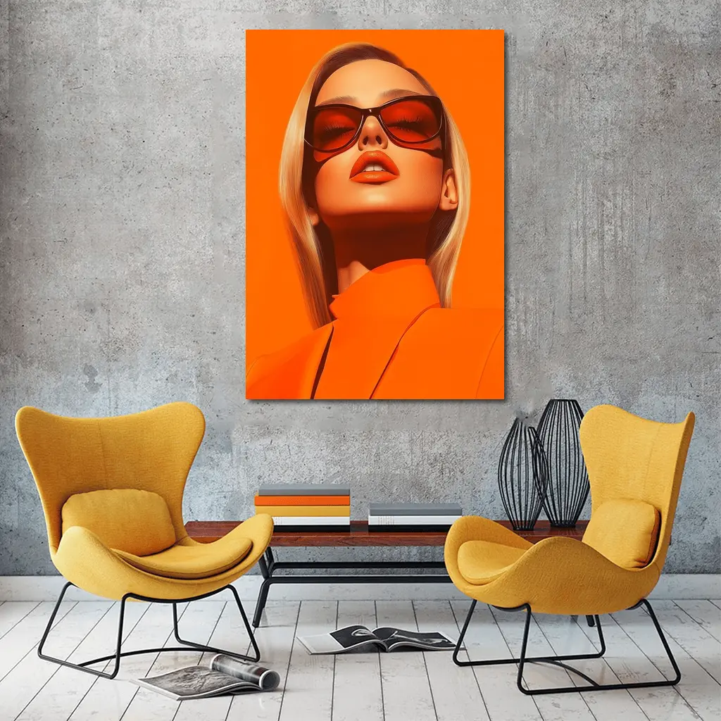 Blonde Woman Orange Sunglasses Bold Fashion – Wall Art