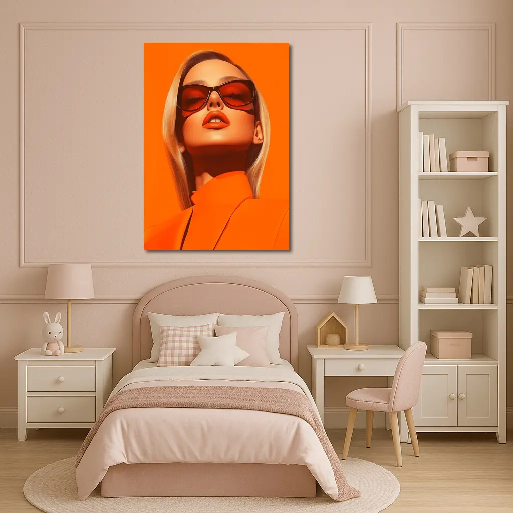 Blonde Woman Orange Sunglasses Bold Fashion – Wall Art