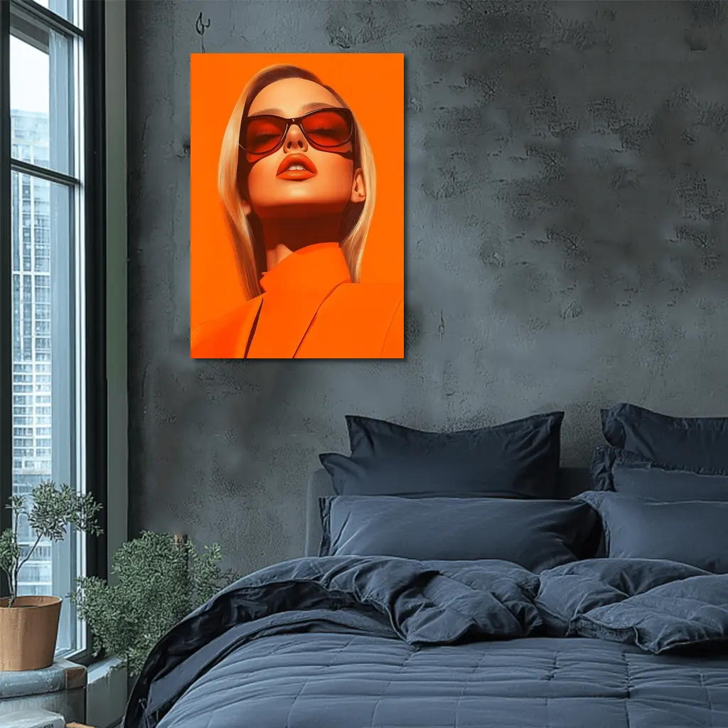 Blonde Woman Orange Sunglasses Bold Fashion – Wall Art