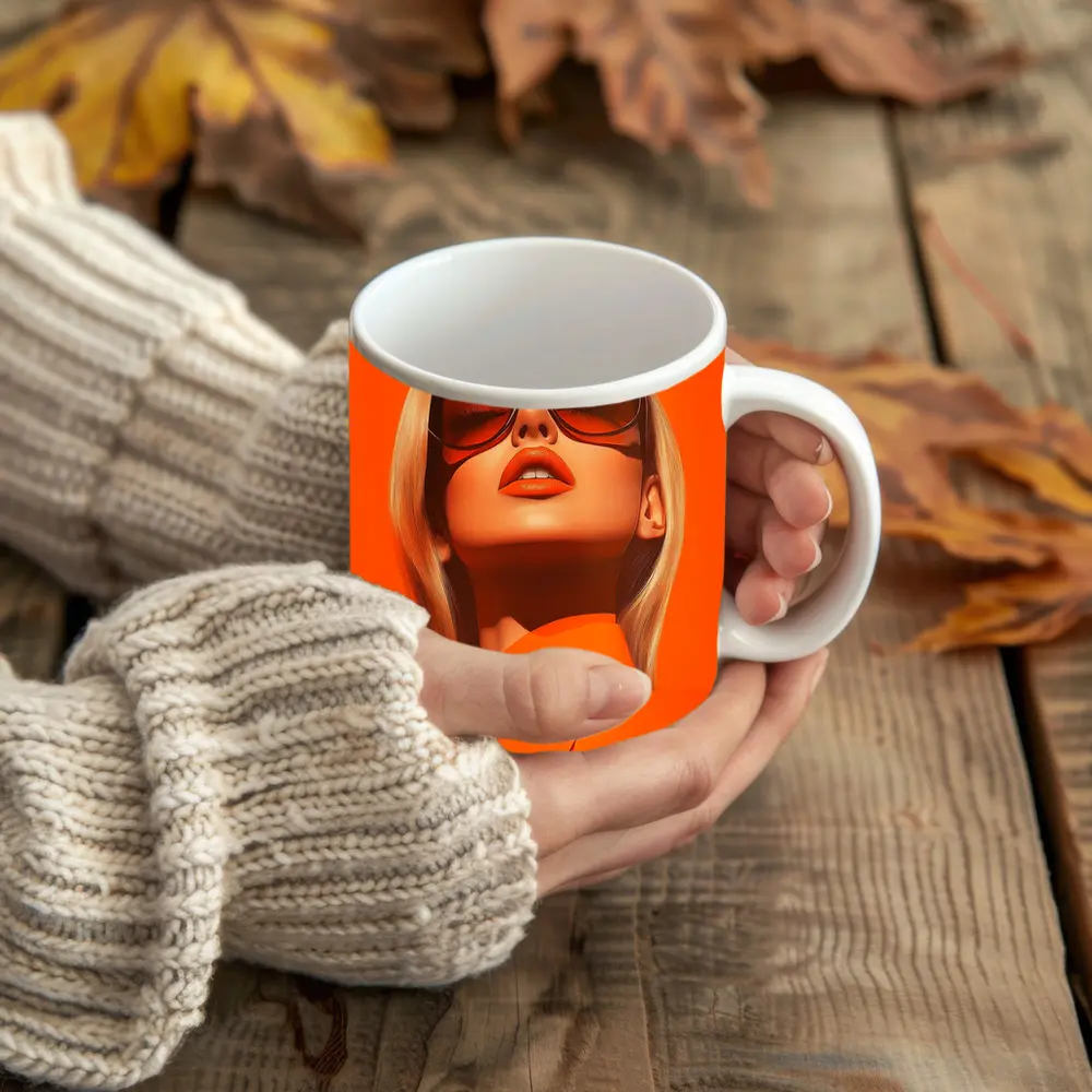 Blonde Woman Orange Sunglasses Bold Fashion – Mugs