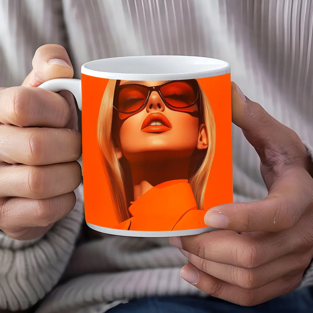 Blonde Woman Orange Sunglasses Bold Fashion – Mugs