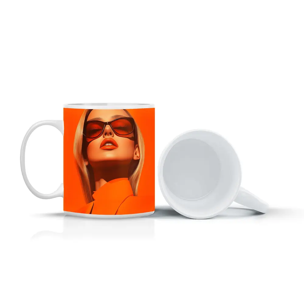 Blonde Woman Orange Sunglasses Bold Fashion – Mugs