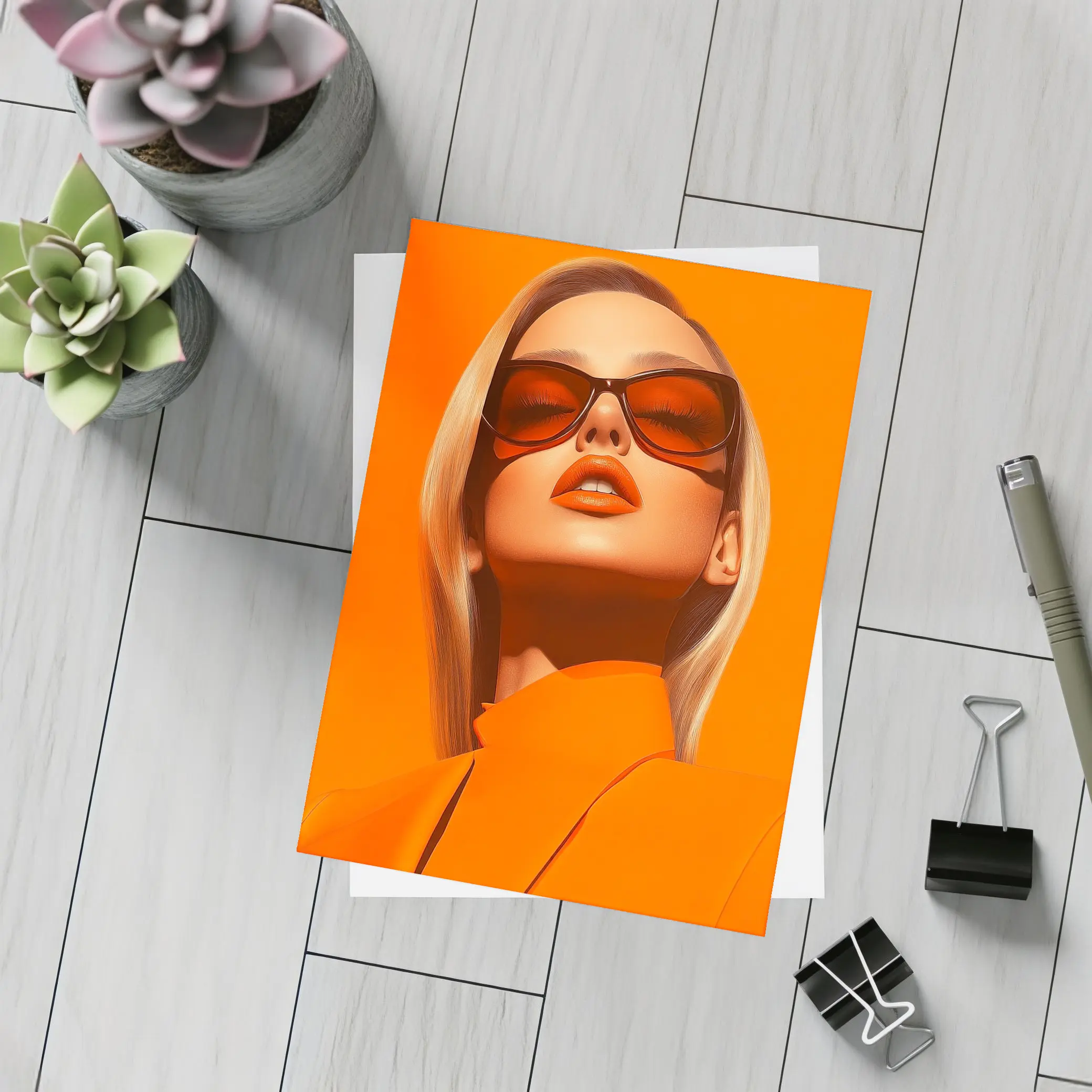 Blonde Woman Orange Sunglasses Bold Fashion – Postcards