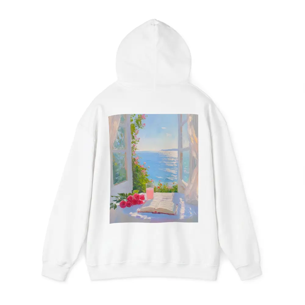 Oil Painting Roses Book Ocean Window View – Hoodies
