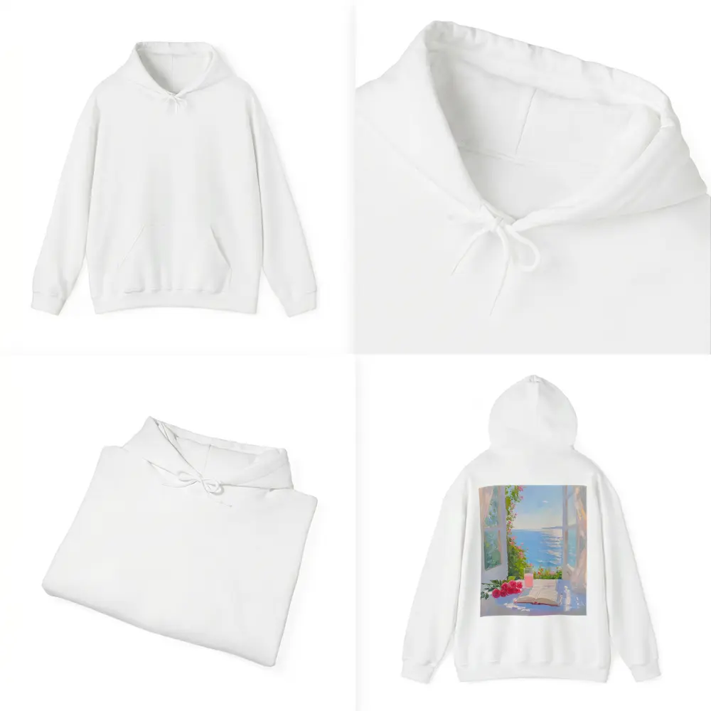 Oil Painting Roses Book Ocean Window View – Hoodies