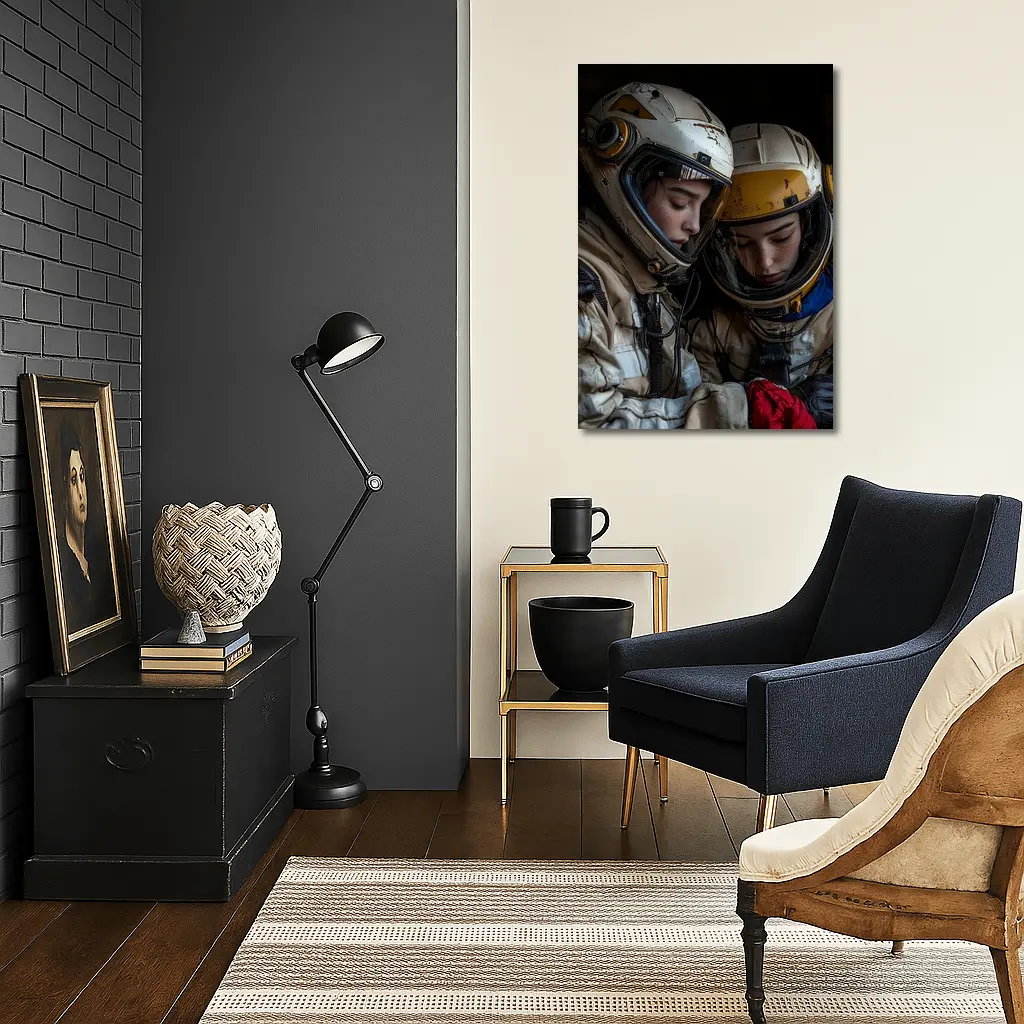 Two Astronauts In Worn Space Suits – Wall Art