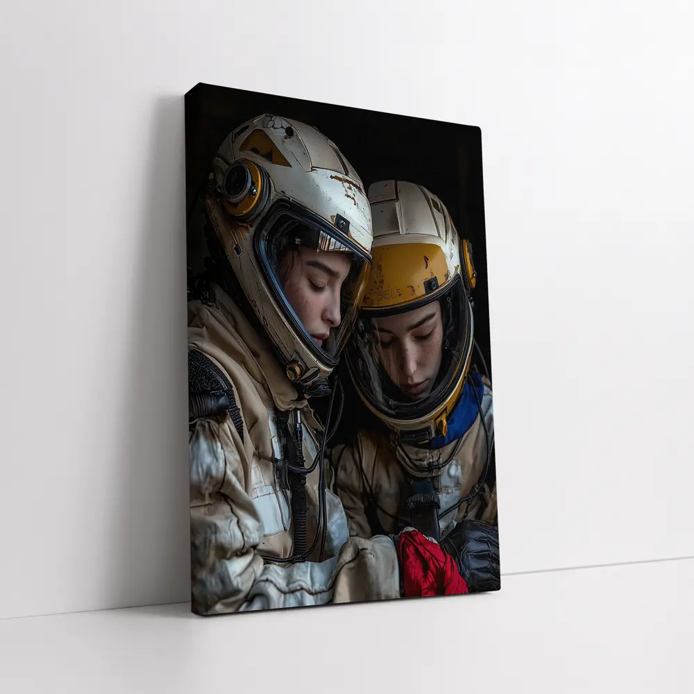Two Astronauts In Worn Space Suits