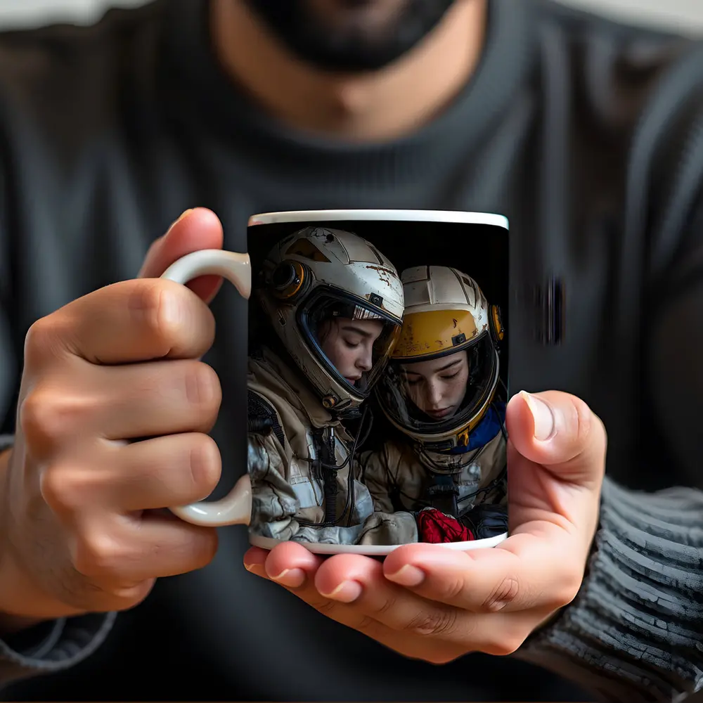 Two Astronauts In Worn Space Suits – Mugs