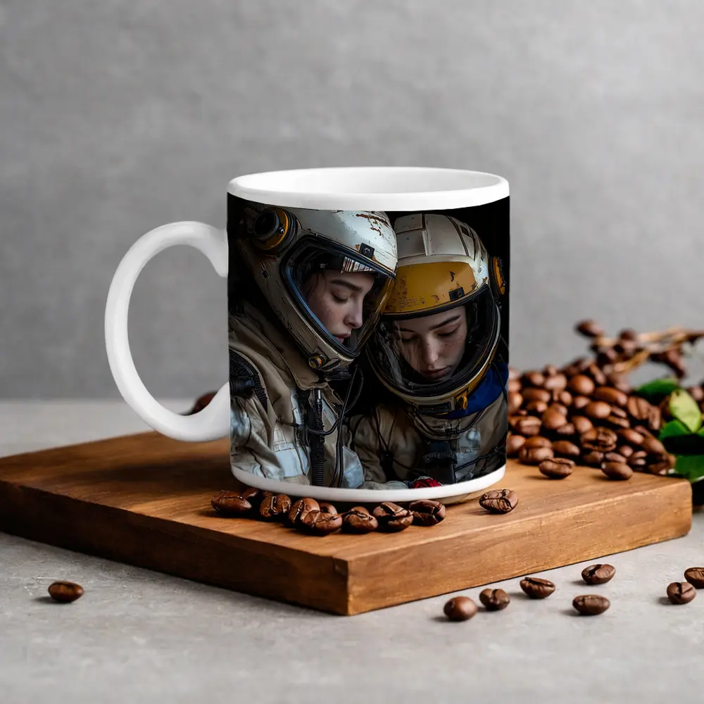 Two Astronauts In Worn Space Suits – Mugs